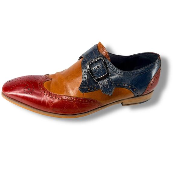 Moretti Black Label Monk Strap Wingtip 9.5 Tri-Color Leather Brogue Dress Shoes main image 8